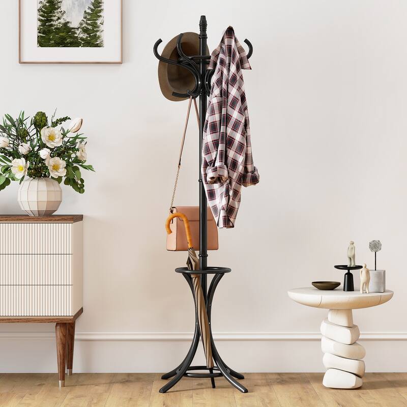 Gymax 73'' Freestanding Coat Hanger Stand Coat Rack w/ Umbrella Holder