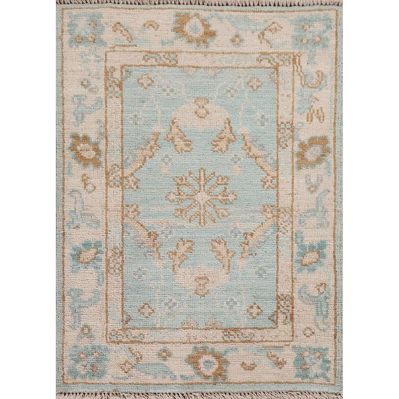 Hand Knotted Oriental 100% Wool Carpet Transitional Geometric Navy Blue & Blues Oushak Area Rug - 2' 9'' X 2' 0''
