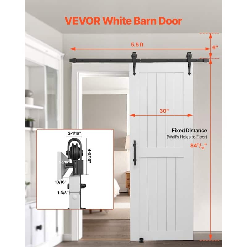 White MDF Pine Sliding Barn Door with Waterproof PVC Coating