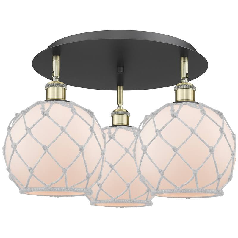 Innovations Lighting 516-3C-12-20 Farmhouse Rope Semi-Flush Farmhouse - Black Antique Brass / White Glass with White Rope