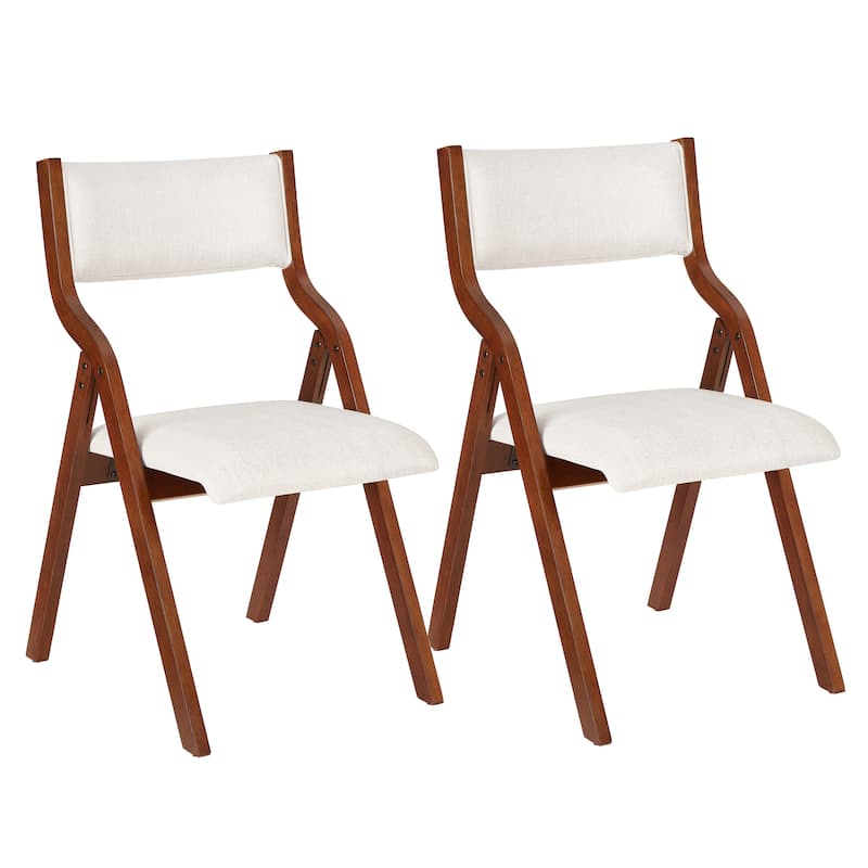 Upholstered folding Dining chair Set of 2 - Cream White