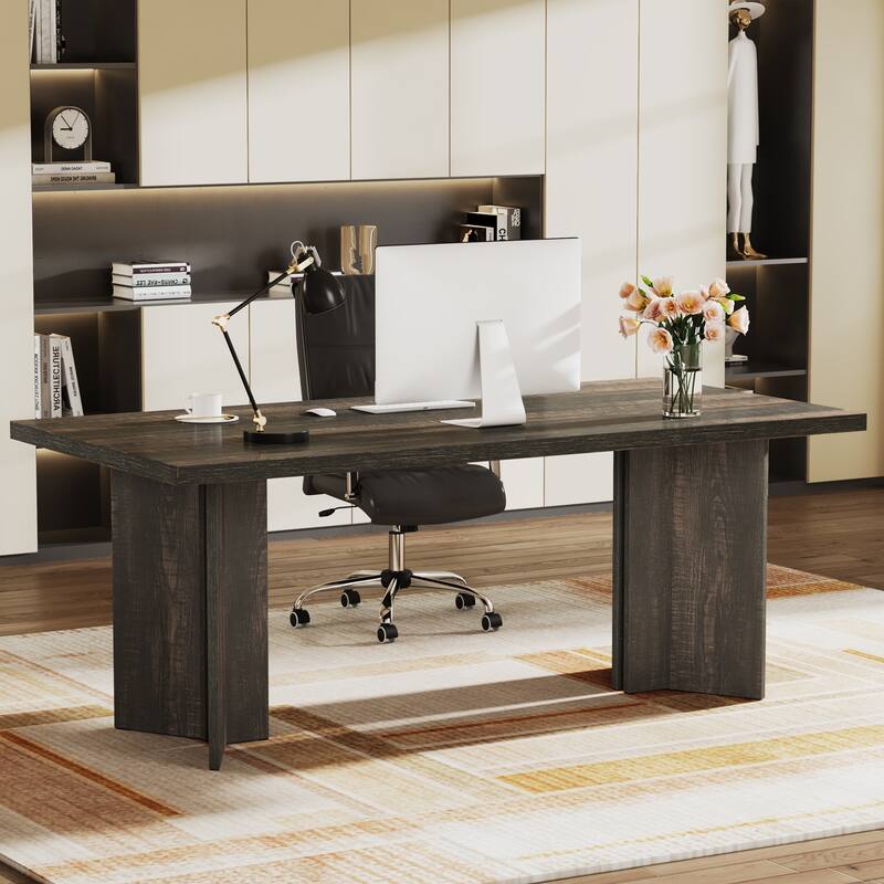 63-Inch Modern Executive Desk Large Office Computer Desk Writing Table - Grey
