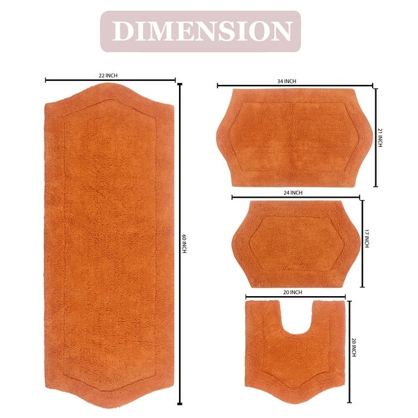 dimension image slide 13 of 19, Waterford Collection 100% Cotton Non-Slip Bathroom Rug Set, Machine Washable Bath Rug, 4 Piece Bath Mat Set with Contour