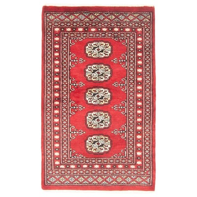 ECARPETGALLERY Hand-knotted Finest Peshawar Bokhara Red Wool Rug - 2'0 x 3'1