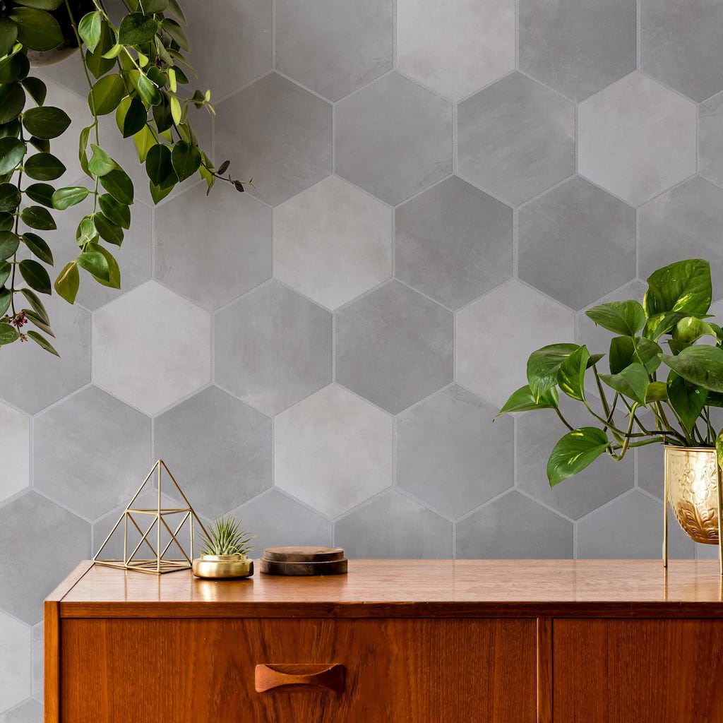 Merola Tile Industrial Hex Silver 8-1/2" x 9-7/8" Porcelain Floor and Wall Tile