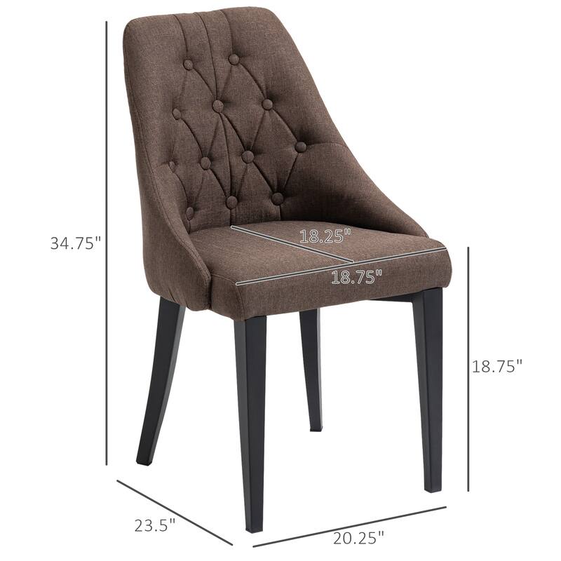 HOMCOM Set of 2 Modern Style Dining Chairs, Button Tufted High Back Side Chairs with Upholstered Seat, Steel Legs