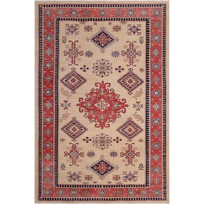 Rustic Super Kazak Dashiell Gold/Pink Hand Knotted Wool Rug - 5'4'' x 8'0''