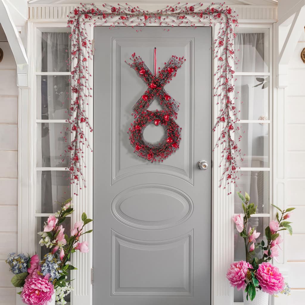 Glitzhome 24"H Valentine's XO Shaped Wreath Red Berry Garland