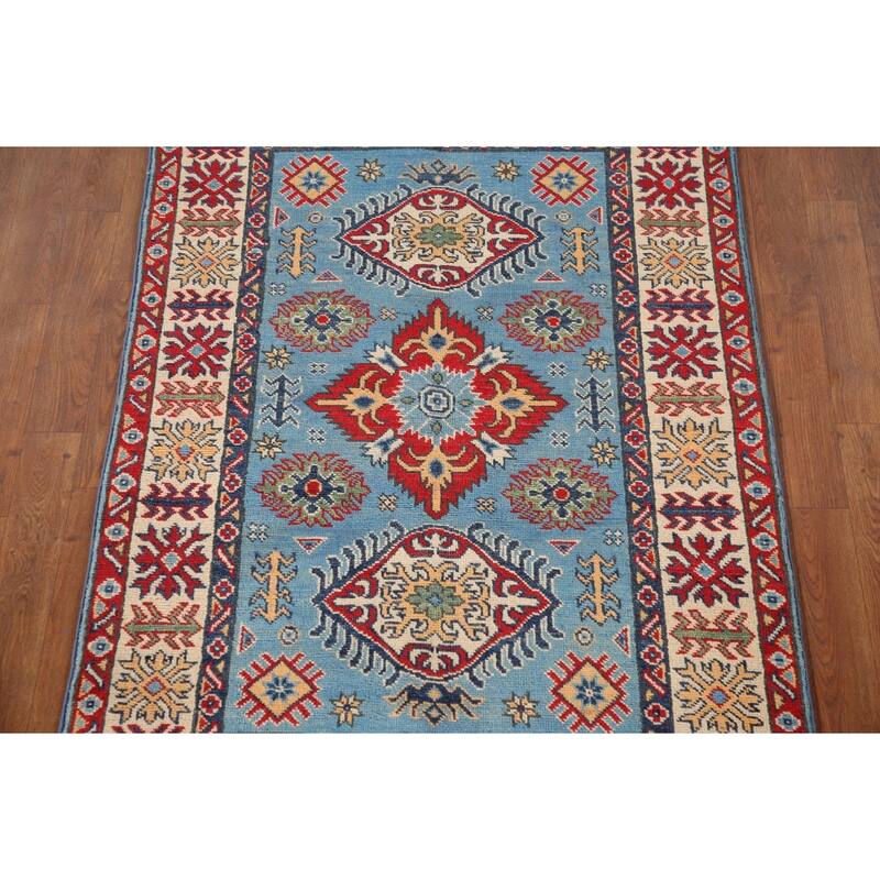 Blue Kazak Oriental Accent Rug Handmade Wool Carpet - 3'3"x 4'11"