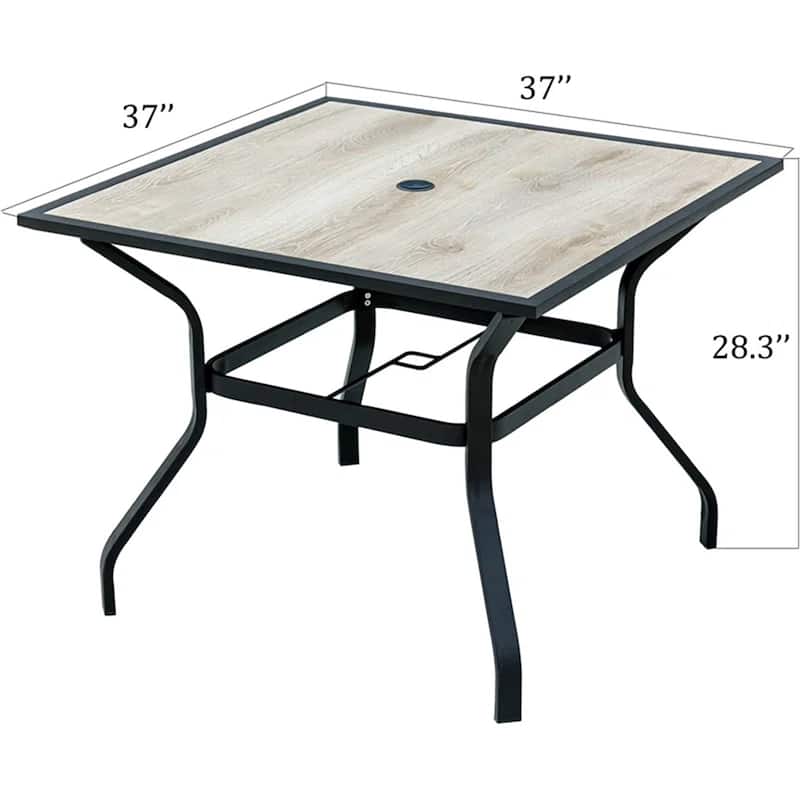 Outdoor Patio Dining Table Square Metal Table with Umbrella Hole - Natural