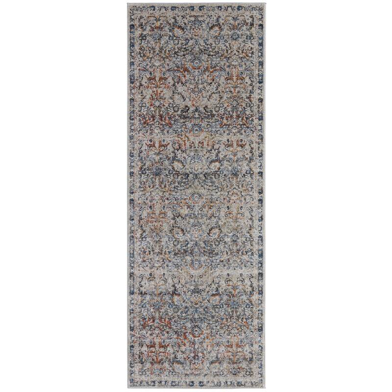 Grand Bazaar Frencess Machine Made Damask Transitional Area Rug - 3' x 8' - Blue/Orange/Ivory