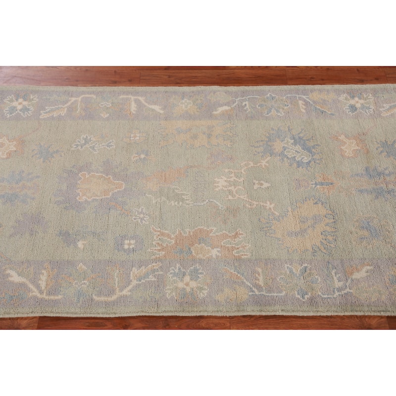 Hand Knotted Oriental 100% Wool Carpet Transitional Floral Green Oushak Runner Rug - 11' 9'' X 3' 1''