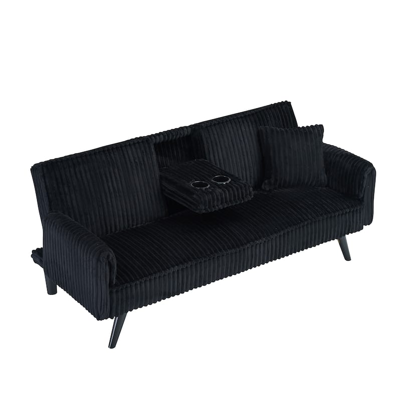 Corduroy Loveseat Sofa with 2 Cup Holder Lounge Couch, Adjustable Backrest Sleeper Sofa Bed for Living Room Recliner Sofa