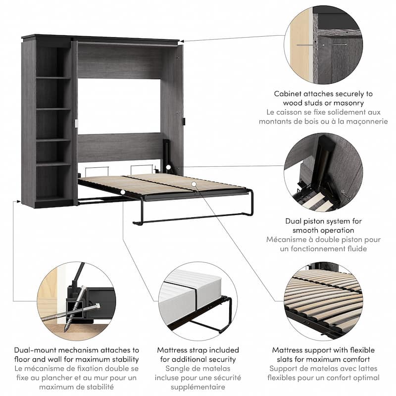Orion Full Murphy Bed with Shelves (81W) by Bestar