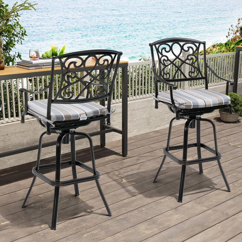 Outdoor Patio Aluminum Swivel Bar Stool with Sunbrella Cushion