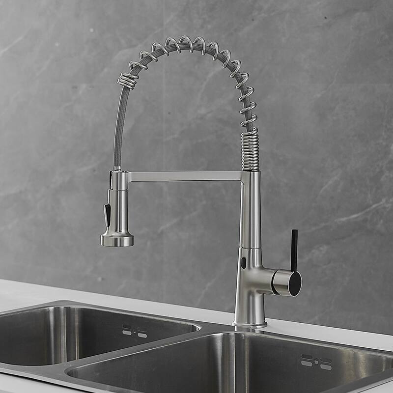 Touchless Matte Black Pull Down Kitchen Faucet with Accessories - Brushed Nickle