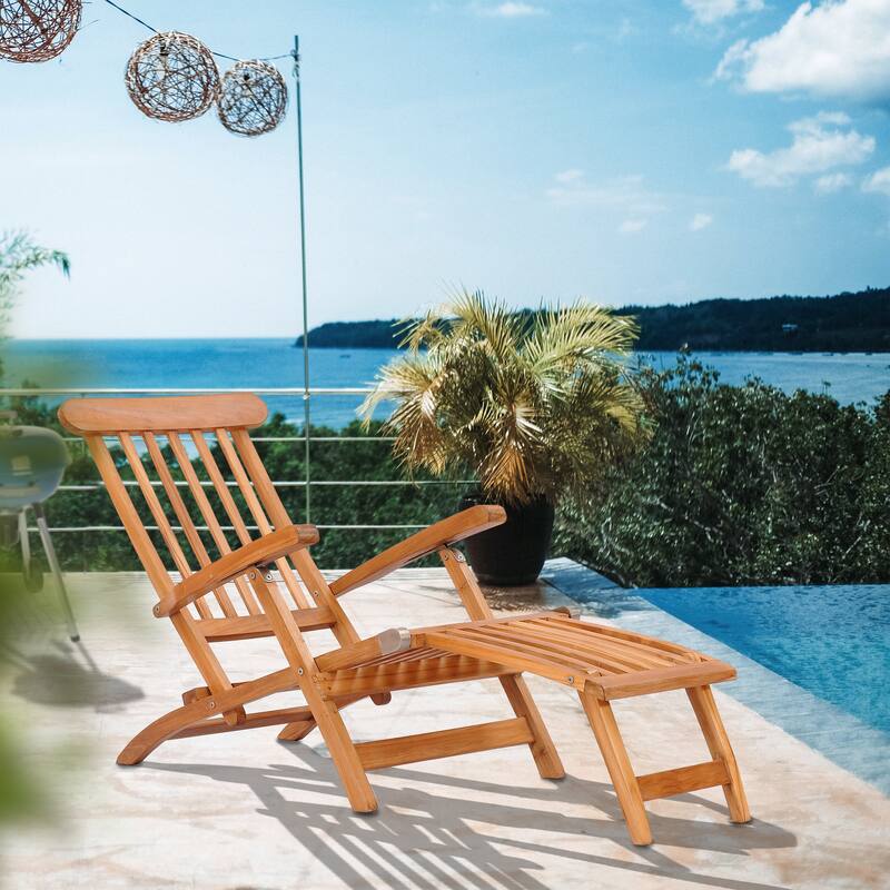 Chic Teak Titanic Outdoor Teak Wood Reclining Steamer Chair