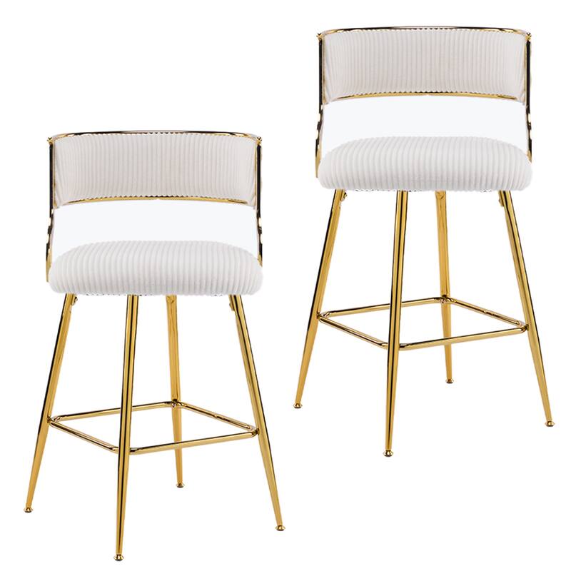 Modern Velvet Bar Stool Set of 2 with Gold Steel Frame and Ergonomic Backrest for Indoor Seating