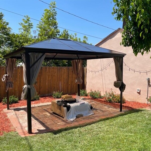 ALEKO Hardtop Gazebo w/ Removable Mesh Walls - 10' x 12' - Bed