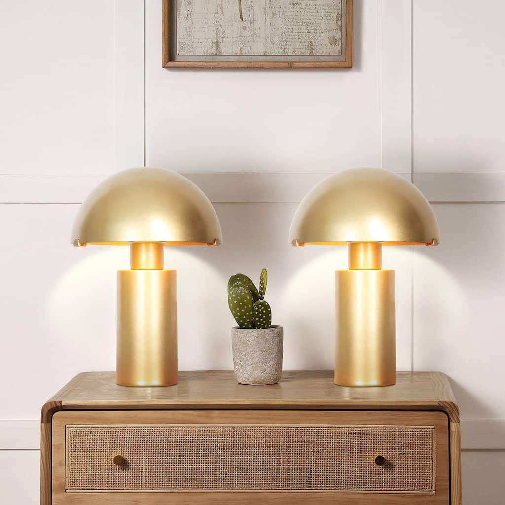 2 Pack Gold Mushroom Bedside Table Lamp Metal Desk Lamp