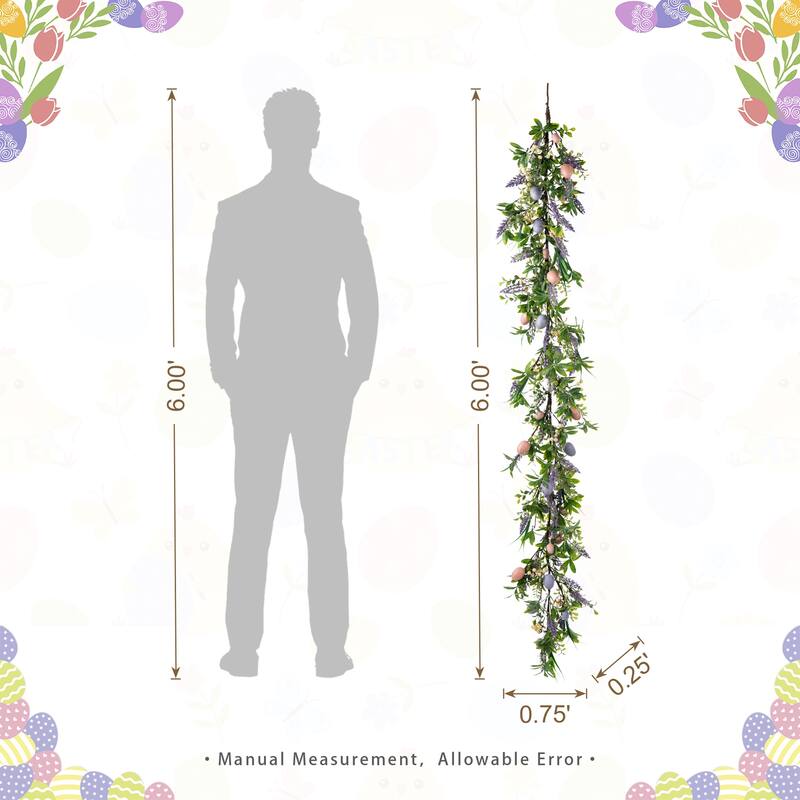 Glitzhome 72"L Easter Egg Flower Berries Lavender Garland