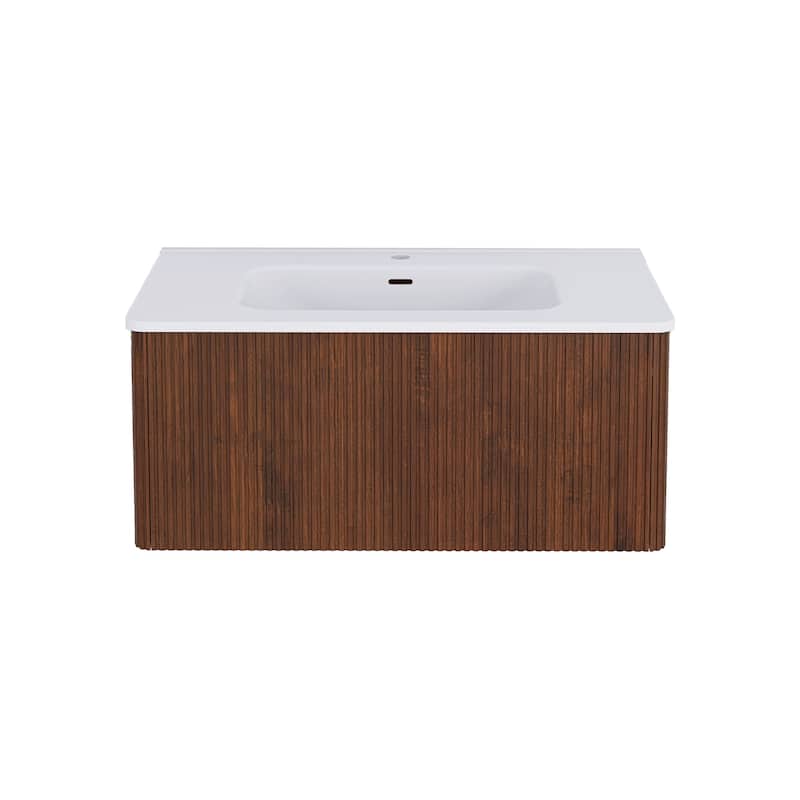Floating Bathroom Vanity with Glossy White Integrated Ceramic Sink