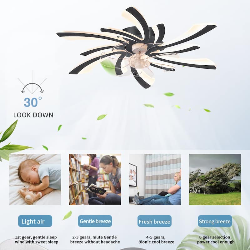 31" Oaks Aura Modern Flush Mount Ceiling Fan with Lights, 12in. Fan Blade 6-Speed Fan Light With Remote Control