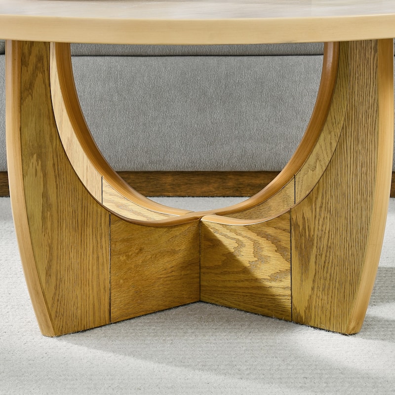 Roomfitters 36" Round Coffee Table, Mid Century Modern MDF Table, Living Room Centerpiece, Oak