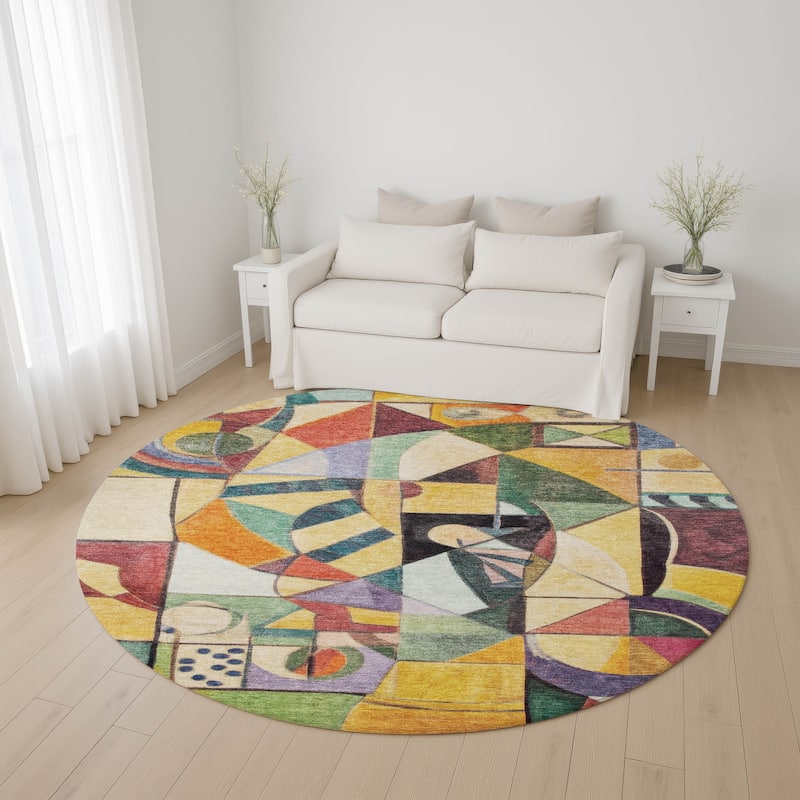 Premium Washable Super Soft Mosaic Contemporary Mayfield Rug - Gold - 8' x 8'