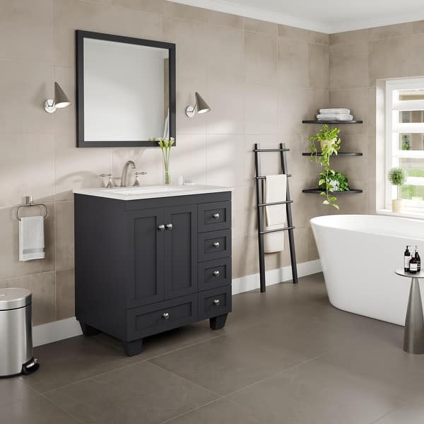 Acclaim 30 in. W x 22 in. D x 34 in. H Bath Vanity in Teak with White Carrara Marble Top with White Sink