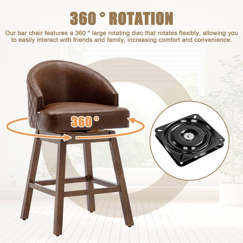 Rotating Bar Chair, Counter Height Bar Chair With Backrest, Leather Rotating Kitchen Stool, Set of 2