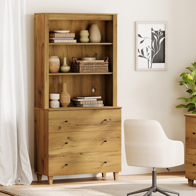 WAMPAT Modern 71 Inches Tall Bookcase with 3 Drawers, 3-Tier