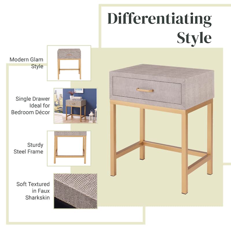NPD Furniture Durham Faux Shagreen 1 Drawer End Table