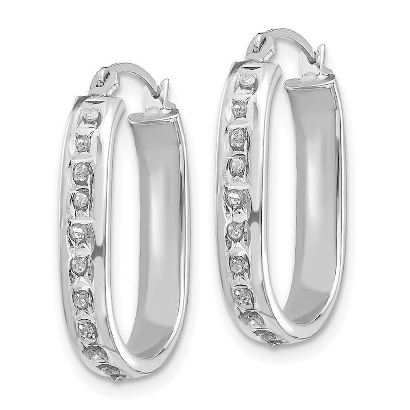 Curata 14k White Gold Polished Diamond Fascination Squared Hinged Earrings - 21x3mm Wide