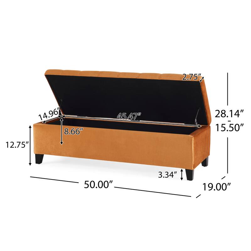 Velvet Rectangular Storage Ottoman, Tufted Upholstered Storage Ottoman, Storage Bench with Safety Hinges & Solid Wood Legs