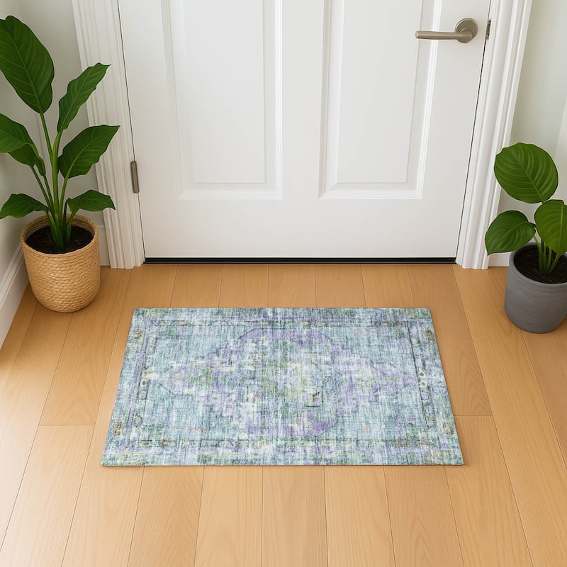 Premium Washable Super Soft Vintage Traditional Mayfield Rug - Teal - 1'8" x 2'6"