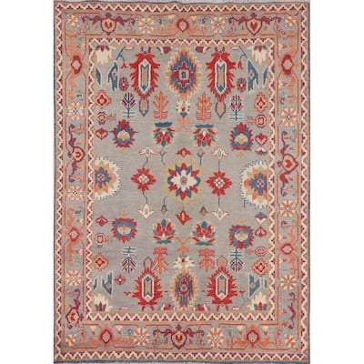 Grey Kazak Oriental Area Rug Handmade Geometric Wool Carpet - 5'0" x 6'8"
