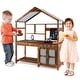 preview thumbnail 1 of 8, Costway Wooden Mud Kitchen with Chalkboard, Stoves, Removable Sink & - See Details Natural - See Details