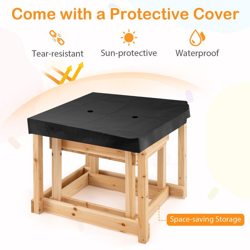 Gymax Wooden Sand & Water Tables Outdoor Sensory Tables w/ Protective
