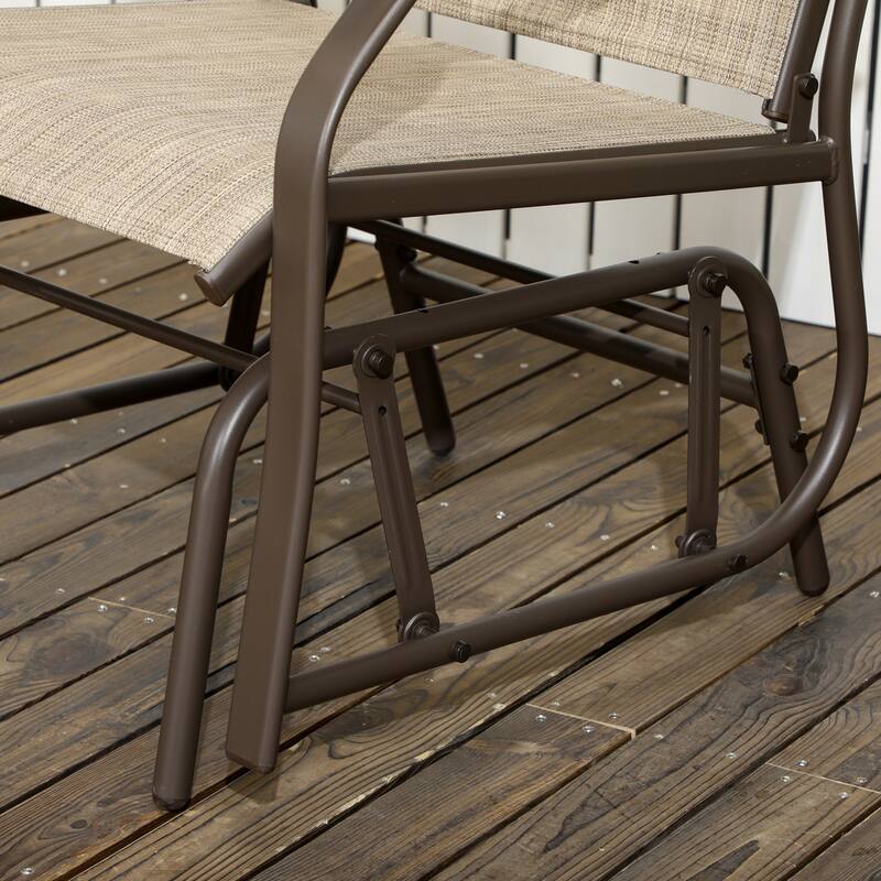 Outsunny 3 Piece Outdoor Glider Chair with Coffee Table Bistro Set, 2 Patio Rocking Swing Chairs with Breathable Sling Fabric