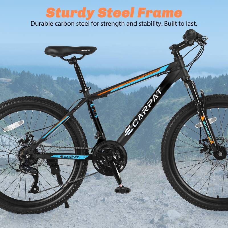 26 Inch High-Carbon Steel Frame Mountain Cycling Bike, Shimano 21 Speeds City Bicycle w/Mechanical Disc Brakes for Adult & Teens