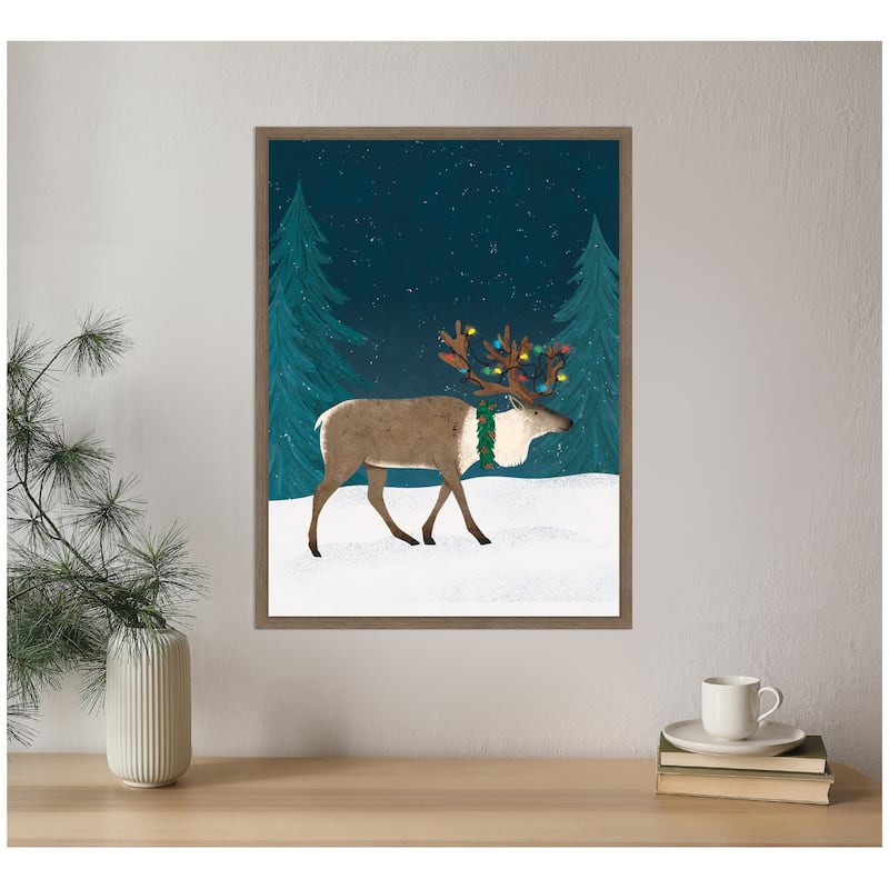 Kate and Laurel Sylvie Framed Canvas Christmas Caribou by Tania Garcia