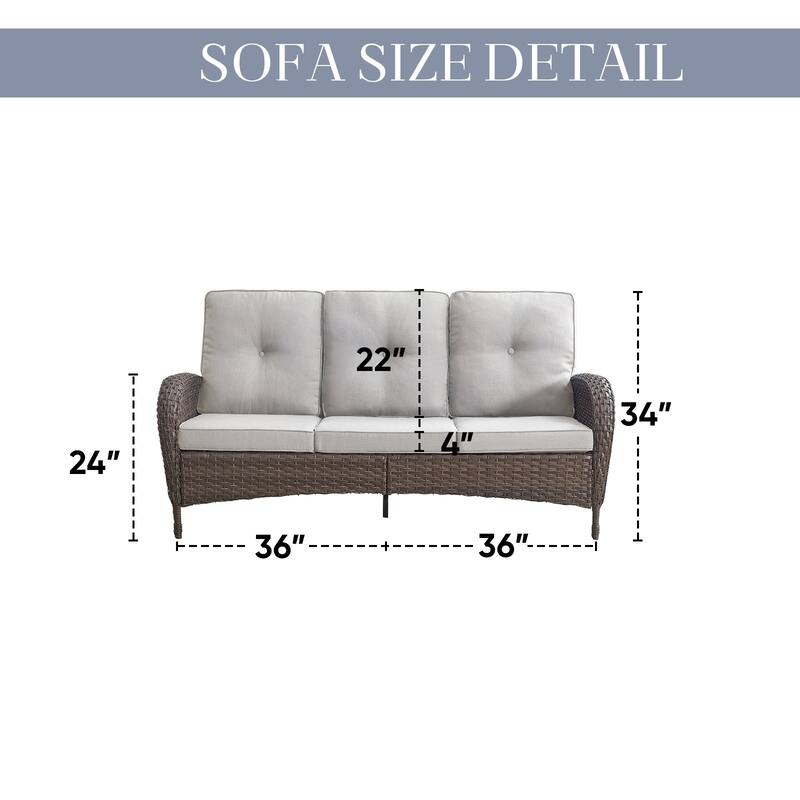 Patio Sofa with 2 Swivel Chair Coffee Table - Brown