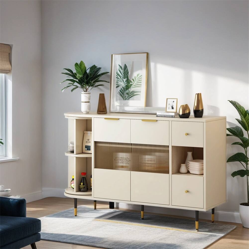 Rotating Storage Cabinet w/2 Doors& 2 Drawers,Suitable for Living Room
