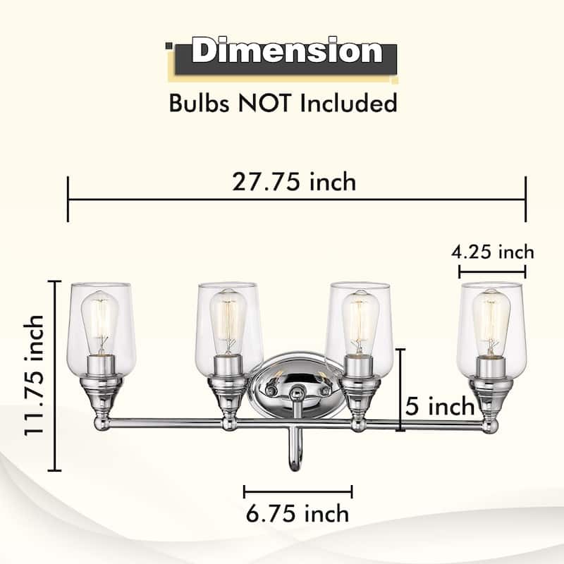 4-Light Bathroom Vanity Lighting Fixture Wall Sconces, Clear Glass