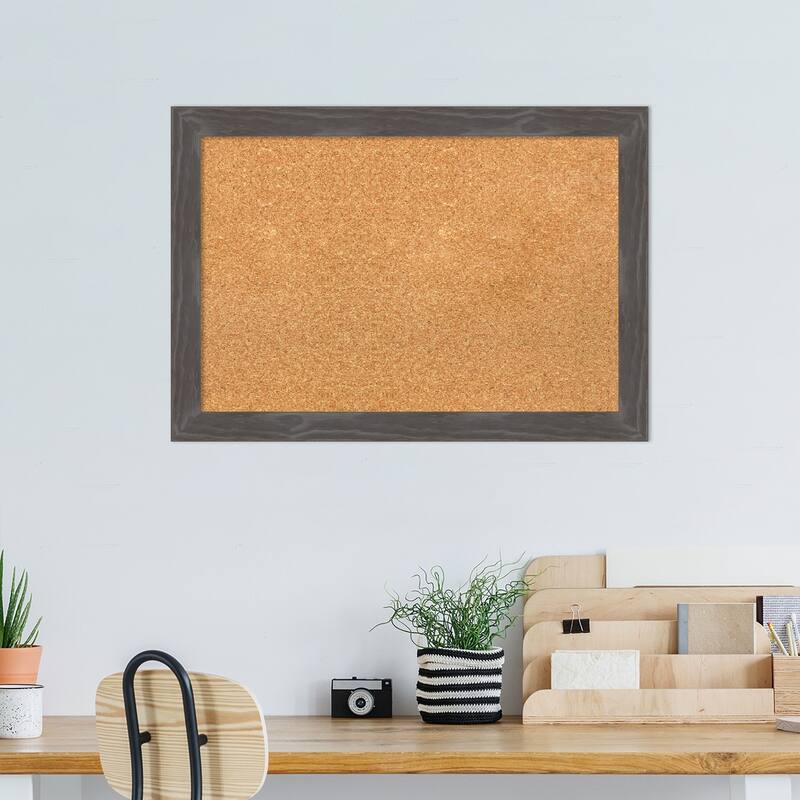 Woodridge Rustic Grey Wood Framed Natural Corkboard Bulletin Board