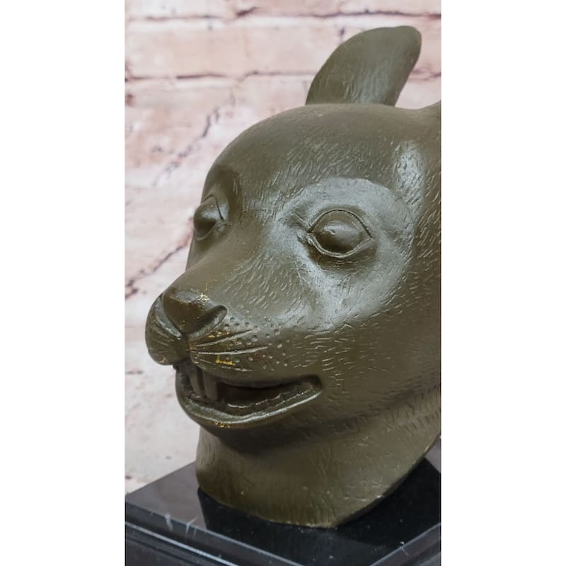 Bronze Rabbit Hare Head Statue Realistic Wildlife Sculpture Decor