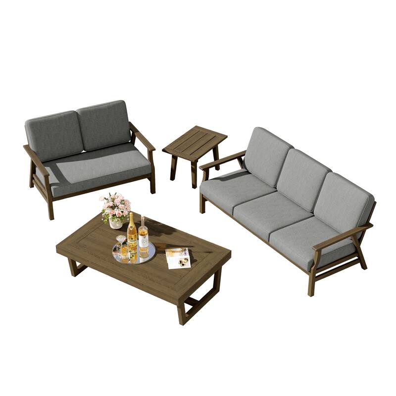 Teak Outdoor Seating Set with Daybed & Tables.