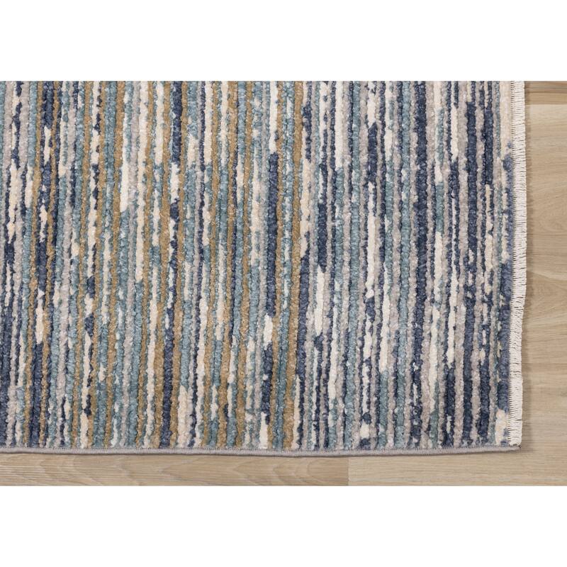 Cali Collection - Blue/White Distressed Texture Banded Rug