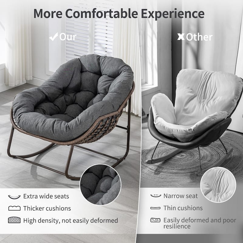 Outdoor Rattan Rocker Recliner Chair With Polyester Padded Cushion （set of 2）